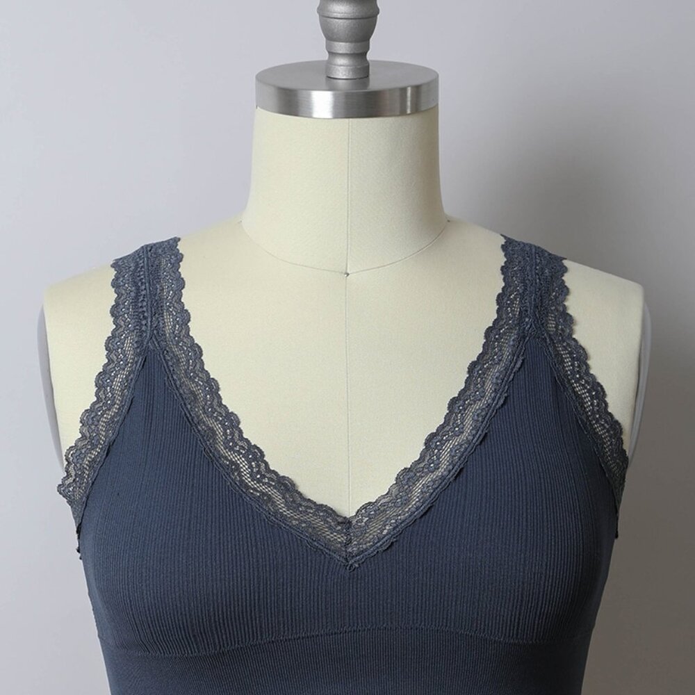 ~NEW~ Leto Blue-Gray Lace Trim Bralette - Sizes XS - 2X